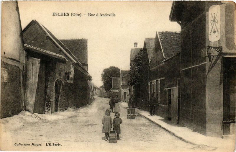 Carte postale ancienne Esches - Rue d Andeville à Esches