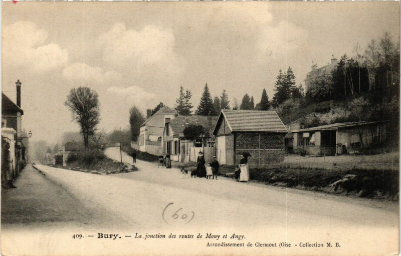 Carte postale ancienne Bury - La jonction des routes de Mouy et Agny à Bury