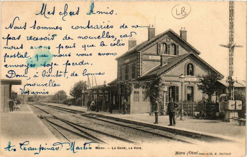 Carte postale ancienne Meru - La Gare La Voie à Méru