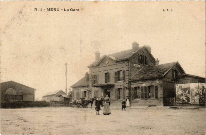 Carte postale ancienne Meru - La Gare à Méru