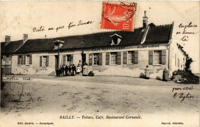 Carte postale ancienne Bailly - Tabacs Café Restaurant Cornault à Bailly