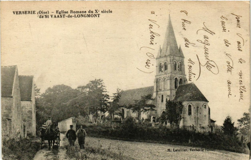 Carte postale ancienne Verberie Eglise Romain de Saint-Vaast-de-Longmont à Verberie