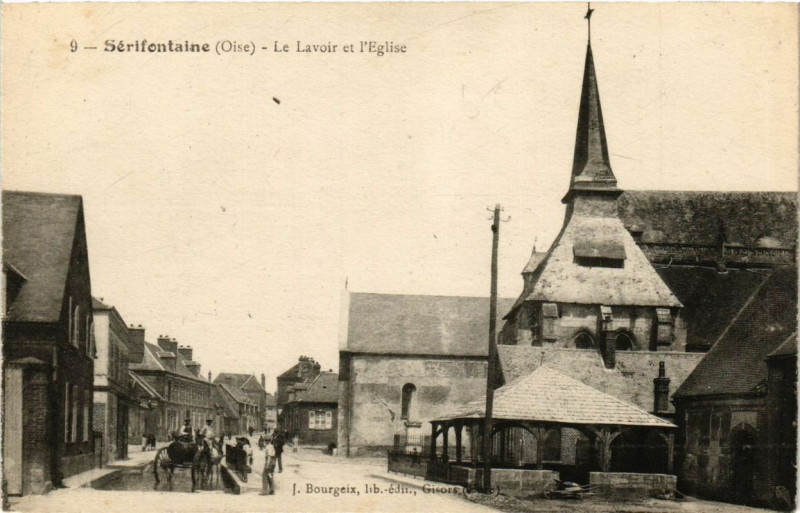 Carte postale ancienne Serifontaine Le Lavoir et l'Eglise à Sérifontaine