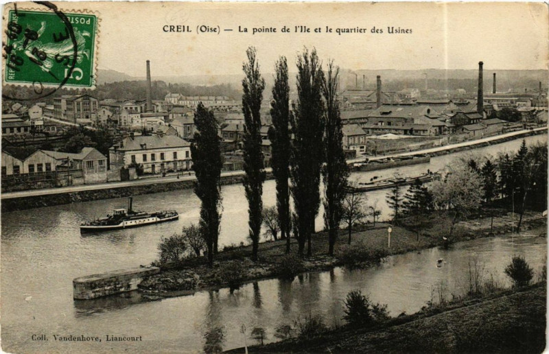 Carte postale ancienne Creil La Pointe de l'Ile et le quartier des Usines à Creil