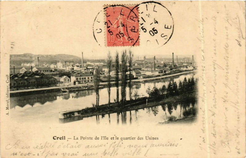 Carte postale ancienne Creil La Pointe de l'Ile et le quartier des Usines à Creil