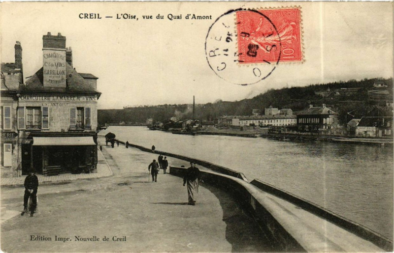 Carte postale ancienne Creil L'Oise vue du Quai d'Amont à Creil