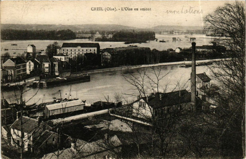 Carte postale ancienne Creil L'Oise en amont à Creil