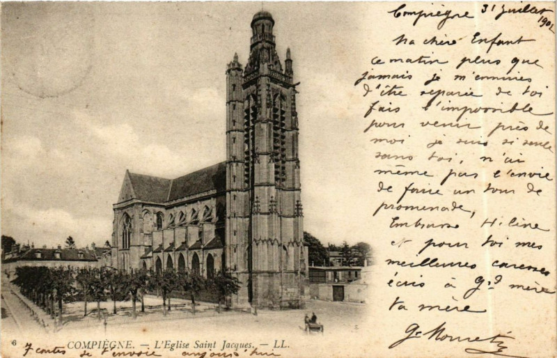 Carte postale ancienne Compiegne l'Eglise Saint-Jacques à Compiègne