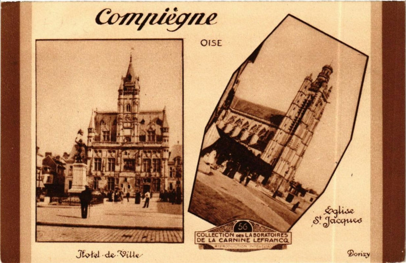 Carte postale ancienne Compiegne Hotel de Ville Eglise Saint-Jacques à Compiègne