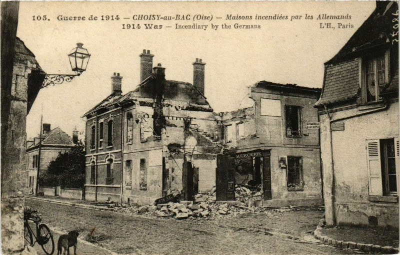Carte postale ancienne Choisy-au-Bac Maisons incendiées par les Allemands à Choisy-au-Bac