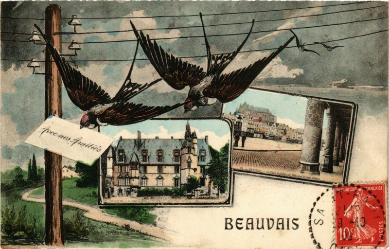 Carte postale ancienne Avec nos amitis Beauvais à Beauvais