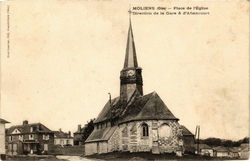 Carte postale ancienne Moliens Place de l'Eglise à Moliens
