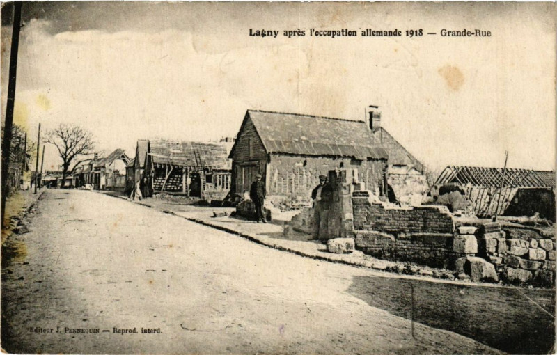 Carte postale ancienne Lagny apres l'occupation allemande 1918 - Grande-Rue à Lagny