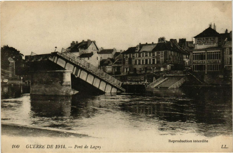 Carte postale ancienne Guerre de 1914 Pont de Lagny à Lagny