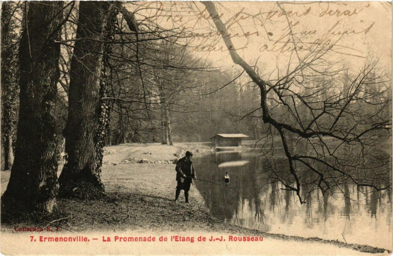 Carte postale ancienne Ermenonville La Promenade de l'Etang de J.-J. Rousseau à Ermenonville