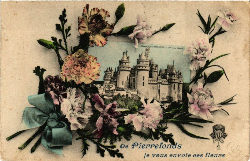 Carte postale ancienne De Pierrefonds je vous envoie ces fleurs à Pierrefonds