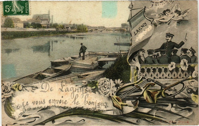 Carte postale ancienne De Lagny je vous envoie le bonjour à Lagny