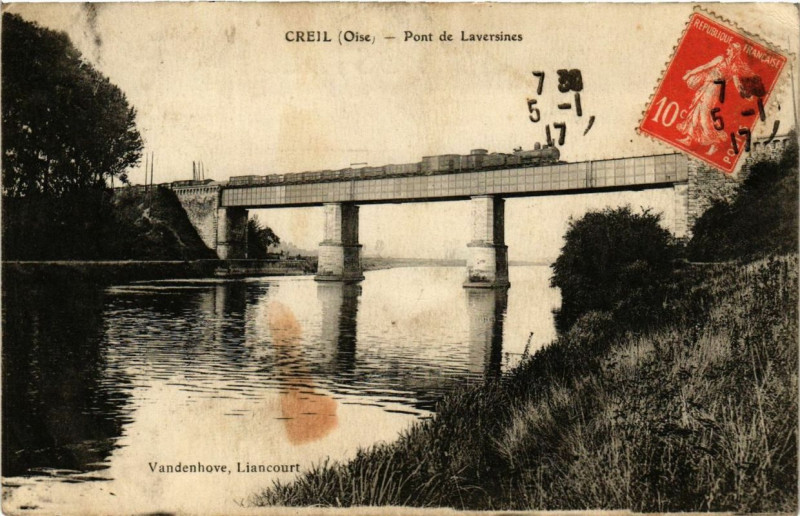 Carte postale ancienne Creil Pont de Laversines à Creil