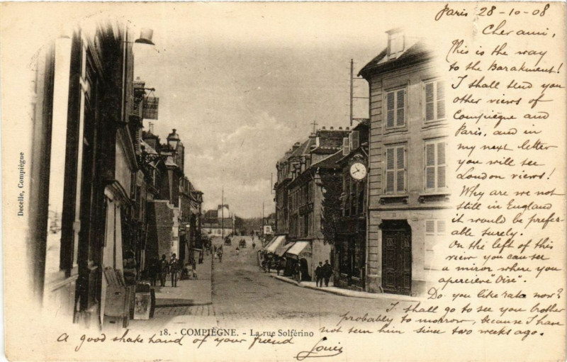 Carte postale ancienne Compiegne La rue Solferino à Compiègne