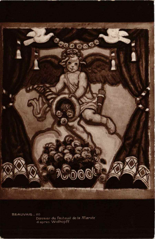 Carte postale ancienne Beauvais Dossier du fauteuil de la Mariée à Beauvais