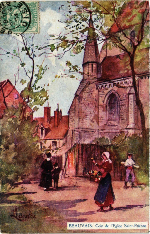 Carte postale ancienne Beauvais Coin de l'Eglise Saint-Etienne à Beauvais