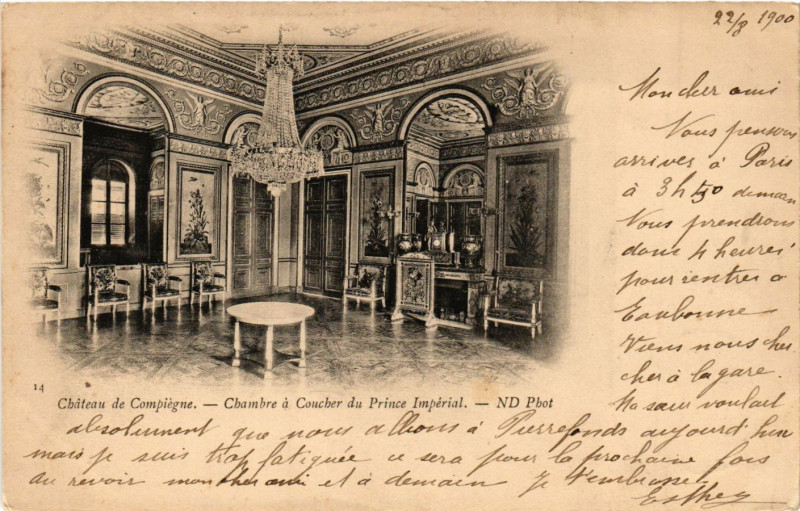 Carte postale ancienne Chateau de Compiegne - Chambre a Coucher du Prince Imperial à Compiègne
