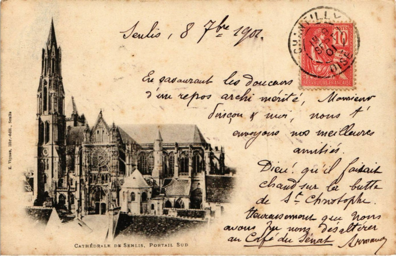 Carte postale ancienne Cathedrale de Senlis Portail Sud à Senlis