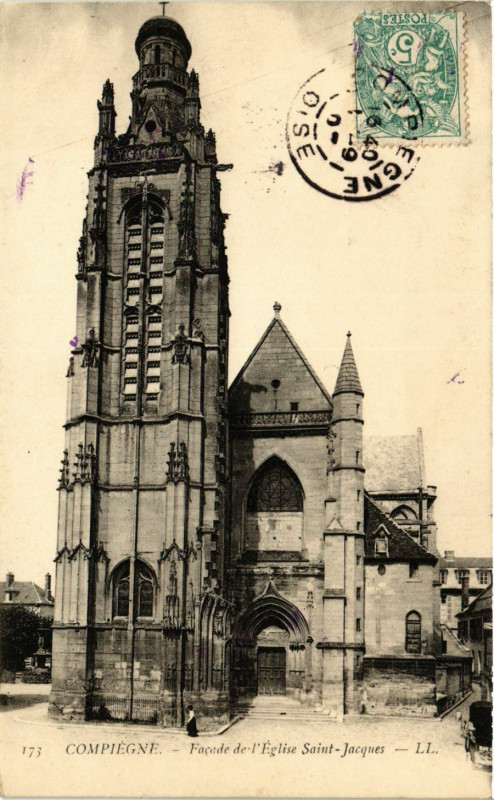 Carte postale ancienne Compiegne - Facade de l'Eglise Saint-Jacques à Compiègne
