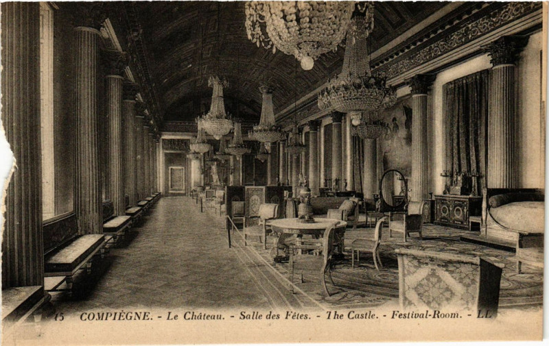 Carte postale ancienne Compiegne Le Chateau Salle des Fetes The Castle Festival-Room à Compiègne