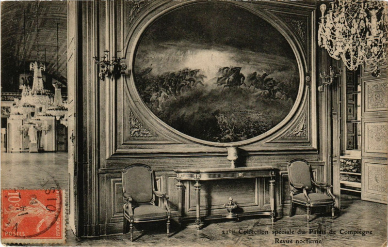 Carte postale ancienne Coll. speciale du Palais de Compiegne - Revue nocturne à Compiègne