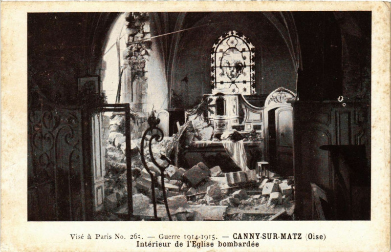 Carte postale ancienne Guerre 1914-1915 - Canny-sur-Matz - Interieur de l'Eglise... à Canny-sur-Matz
