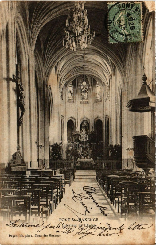 Carte postale ancienne Pont Sainte-Maxence - Interieur de l'Eglise à Pont-Sainte-Maxence