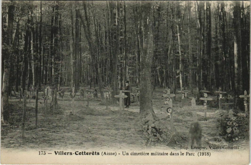 Carte postale ancienne Villers Cotterets Un cimetiere militaire dans le Parc France