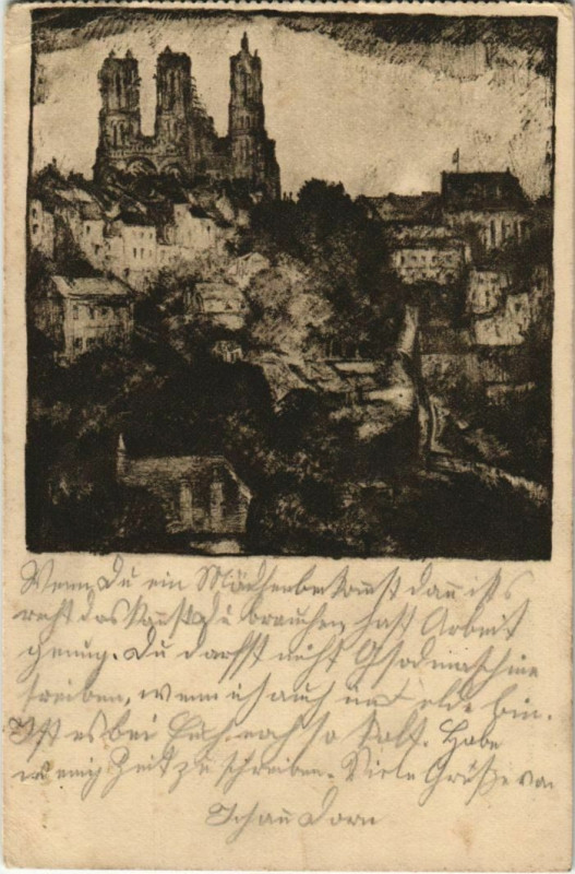 Carte postale ancienne Laon- blick a. Stadt und Kathedrale France à Laon