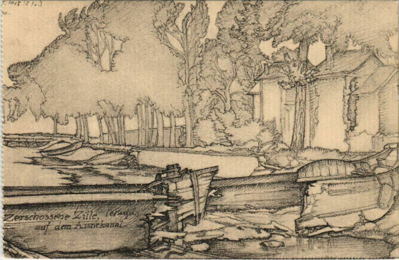 Carte postale ancienne Zerschossene Zille auf dem Aisnekanal