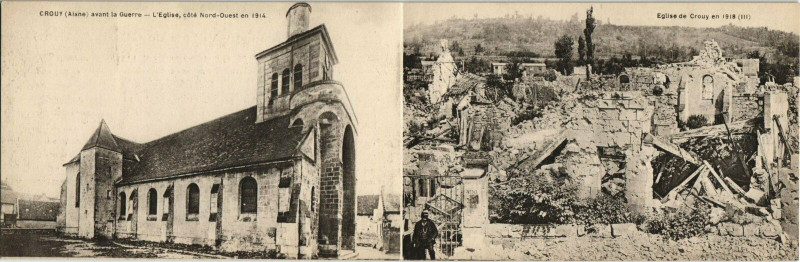 Carte postale ancienne Crouy - L'Eglise - Before and After World War I - Double Sided Pc à Crouy