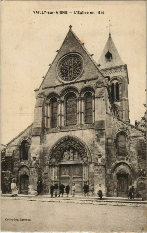 Carte postale ancienne Vailly-sur-Aisne - L'Eglise en 1914 à Vailly-sur-Aisne