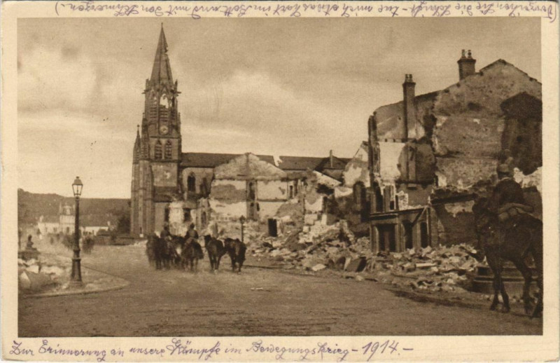 Carte postale ancienne Baccarat - Rue - Ruines - 1914