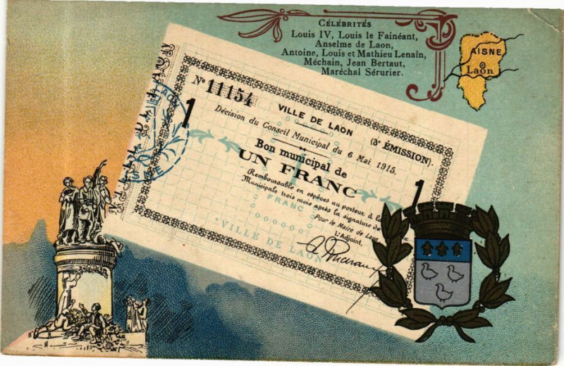 Carte postale ancienne Laon - Bon de Guerre à Laon