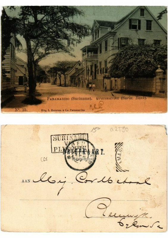 Carte postale ancienne Pc Suriname Paramaribo - Surin. Bank Gravenstraat