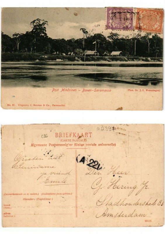 Carte postale ancienne Pc Suriname Post Mindrineti - Boven - Saramacca
