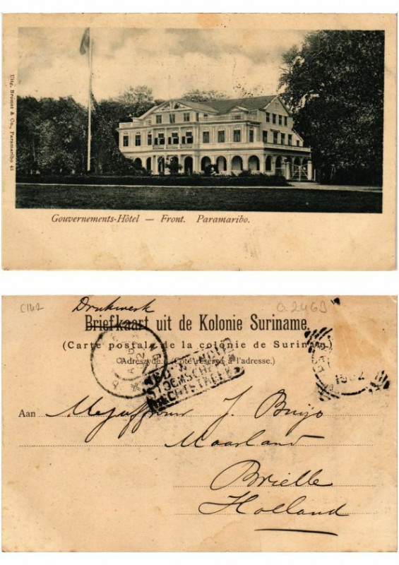 Carte postale ancienne Pc Suriname Paramaribo - Gouvernements-Hotel, Front