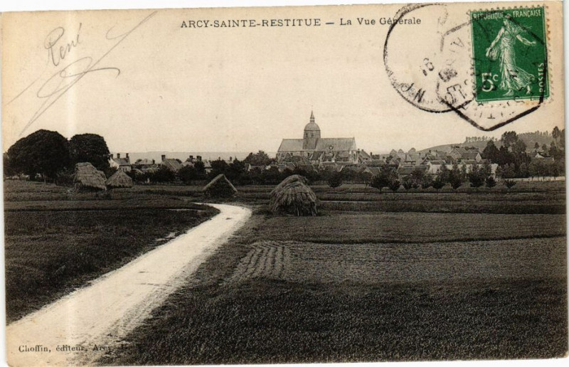 Carte postale ancienne Arcy Sainte Restitute La Vue Generale
