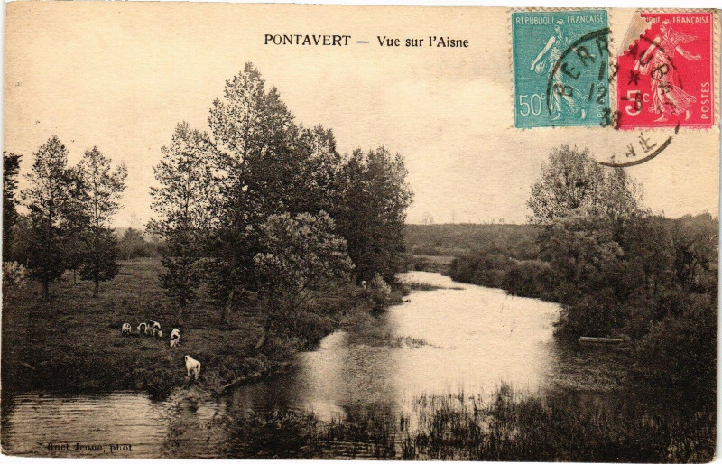Carte postale ancienne Pontavert Vue sur l'Aisne à Pontavert