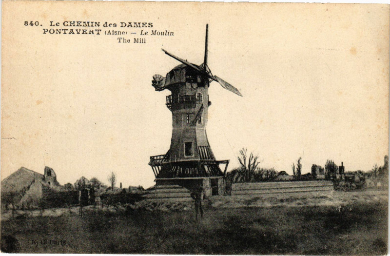 Carte postale ancienne Le Chemin des Dames pontavert Le moulin à Pontavert