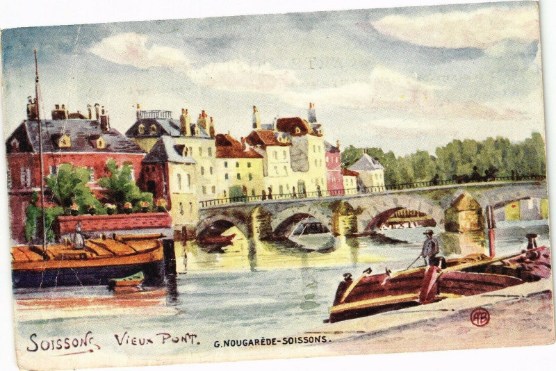 Carte postale ancienne Soissons Vieux pont à Soissons