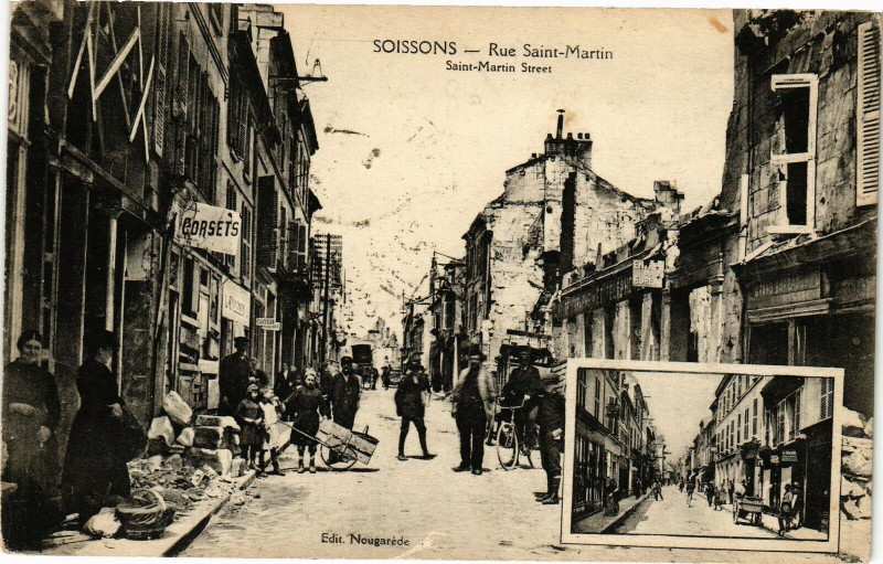 Carte postale ancienne Soissons Rue saint martin à Soissons