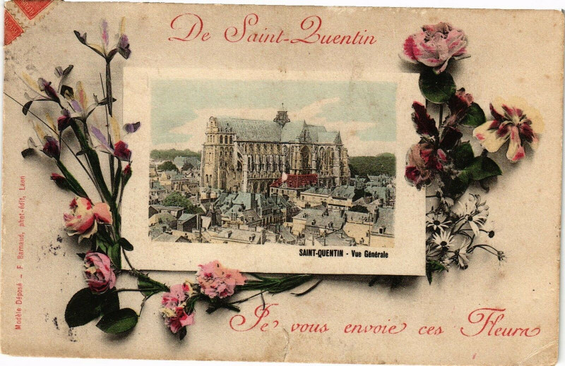 Carte postale ancienne Saint-Quentin vous envoie ces fleur à Saint-Quentin