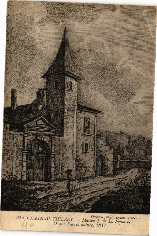 Carte postale ancienne Chateau-Thierry Maison J. de La Fontaine Dessin d'apres nature à Château-Thierry