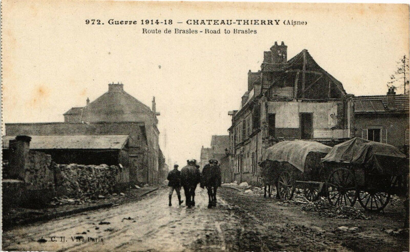 Carte postale ancienne Guerre 1914-18 Chateau-Thierry Route de Brasies Road to... à Château-Thierry